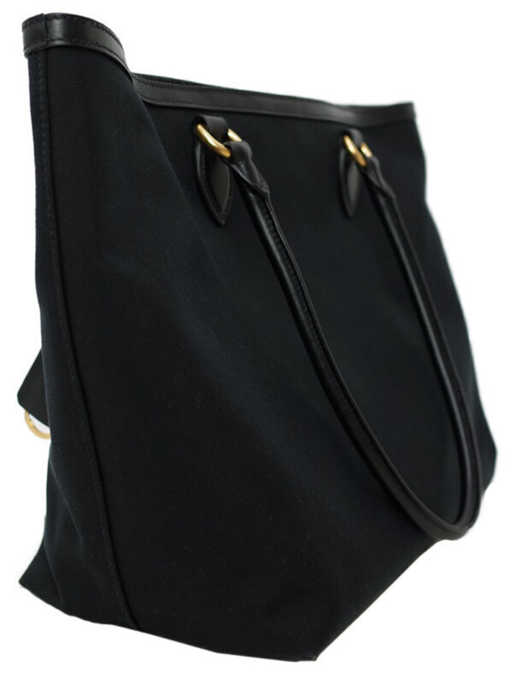 Prada logo black bag tote canvas leather jacquard trim